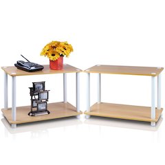 Turn-N-Tube 2-Tier Shelves/End Tables Set, Beech/White, 2 Pcs Set