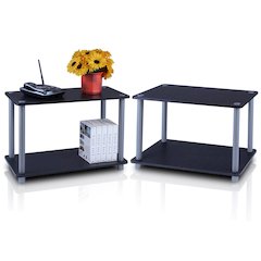 Turn-N-Tube 2-Tier Shelves/End Tables Set, Black/Grey, 2 Pcs Set