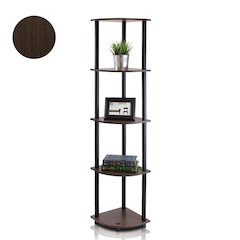 Turn-N-Tube 5 Tier Corner Display Rack Multipurpose Shelving Unit, Dark Brown Grain/Black