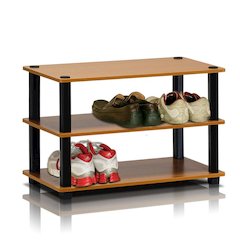 Furinno Turn-S-Tube 3-Tier Shoe Rack, Light Cherry/Black