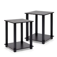 Black Wooden End Tables Set of 2 with Two-Tier Storage for Living Room