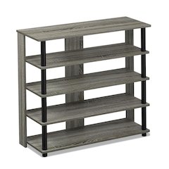Grey Wooden 5-Tier Shoe Rack Organizer for Entryway and Home Storage
