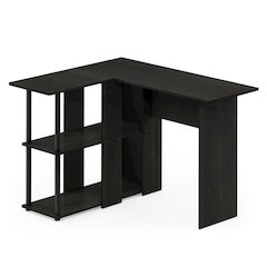 Black L Shaped Desk with Bookshelf and Storage Drawers for Office Use