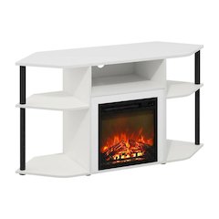 White open storage corner fireplace TV stand, 55-inch screens, solid wood