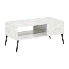 Marble White Coffee Table with Wood Legs Mid Century Style Design