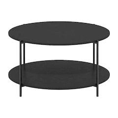 Modern Round Coffee Table Americano with 2-Tier Design and Sturdy Metal Legs