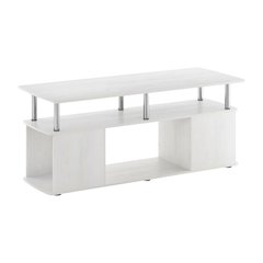 White Oak Coffee Table with Stainless Steel Tubes and Utility Design