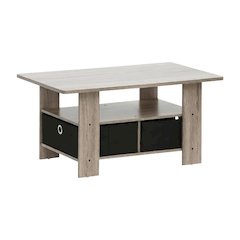 Coffee Table French Oak Grey Black with Bin Drawer and Sturdy Design