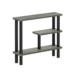 Gray Slim Entryway Storage Rack, Composite Wood, 4 Shelves, Wall-Side