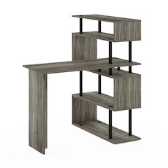 L Shape Computer Desk, Gaming Desk, Office Desk with 5-Tier Shelves, Grey Oak