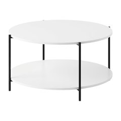 Plain White 2-Tier Round Coffee Table with Storage Shelf and Metal Legs