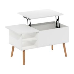 White Coffee Table with Hidden Compartment and Open Side Shelf Storage
