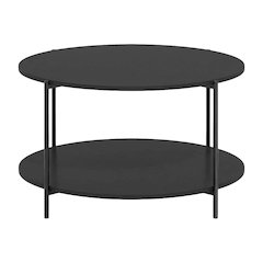 Dark Americano 2-Tier Round Coffee Table with Storage Shelf and Metal Legs