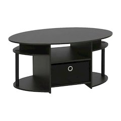 Oval Walnut Coffee Table with Storage Bin and Simple Modern Design