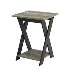 French Oak and Black Nightstand with Modern Cross Design