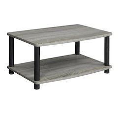 Elevated TV Stand with No Tools Assembly in French Oak Grey and Black Finish