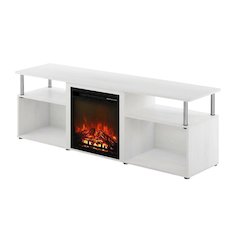 White Oak, Chrome Fireplace Entertainment Center, TVs up to 70 Inches