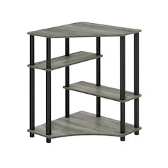 Gray Corner Desk With Shelves, Modern Ergonomic Design For Office Spaces