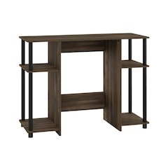 Wooden Compact Computer Desk, Columbia Walnut And Black Finish, Modern Design