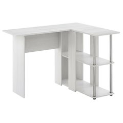 White Oak L-Shape Desk, Bookshelf And Stainless Steel Tubes For Office Spaces