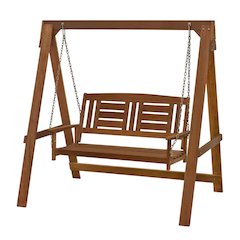Teak Wood Porch Swing with Stand in Light Finish, Durable Outdoor Furniture