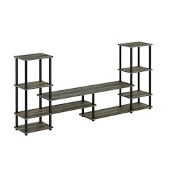 Modern Entertainment Center in French Oak Grey and Black with Spacious Storage