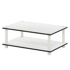 Modern white coffee table with open shelf, 2-tier design and sleek style