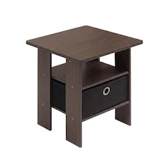 Black Wood End Table with Storage Drawer and Modern Design