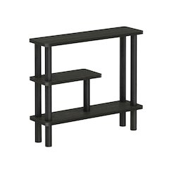 Brown Slim Entryway Storage Rack, Composite Wood, 4 Shelves, Wall-Side