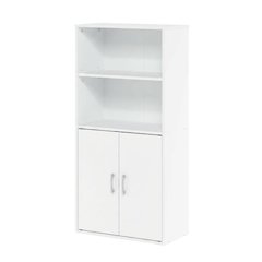 White Storage Cabinet with 2 Open Shelves and 2 Cabinet Doors