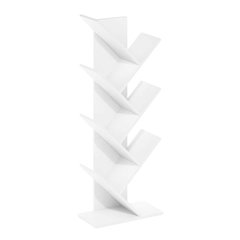 Wooden white bookcase with vertical storage and sleek design