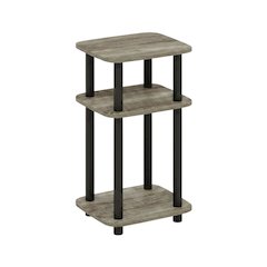 French Oak and Black 3-Tier Curved End Table for Living Room