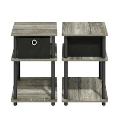 3-Tier End Table with Storage Bin in Grey Oak and Black Finish