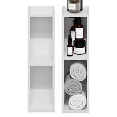 FULDA Set of 2, 2-Tier Narrow Bookshelf, 6-In, 9.3x5.9x21.2, White