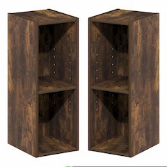 FULDA Set of 2, 2-Tier Narrow Bookshelf, 8-In, 9.3x7.9x21.2, Amber Pine