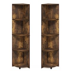ECON Set of 2, 4-Tier Corner Shelf, Display Rack, Amber Pine