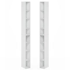 FULDA Set of 2, 8-Tier Bookshelf, Space Saving, 9.2x5.9x70.9, White