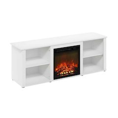 Solid White TV Stand with Fireplace and Wood Construction for Living Room