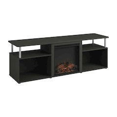 Brown electric fireplace corner TV stand, up to 70-inch screen, rubberwood