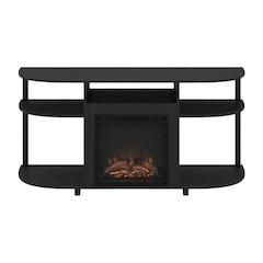 Brown Fireplace TV Stand with Rubberwood and Walnut Veneers for 55 Inch TVs