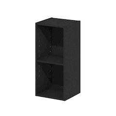 Black wooden bookcase with compact height and modern design, sturdy construction