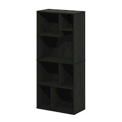 Espresso 7-Cube Irregular Bookcase with Storage Organizer and Modern Design