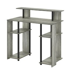 French Oak Grey/Black Computer Writing Desk with Modern Design, Sturdy