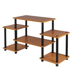 Light Cherry and Black no tools entertainment center with spacious design