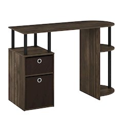 Columbia Walnut and Black Study Desk with Drawer Bins for Home Office