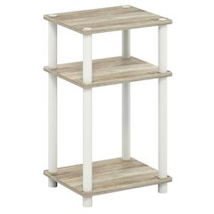 Light Oak 3-Tier End Table with Multi-Level Storage for Bedroom and Living Room