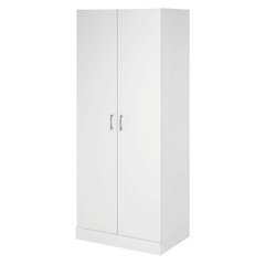 White Wood Wardrobe Cabinet with Hanging Rod and Closet Shelves