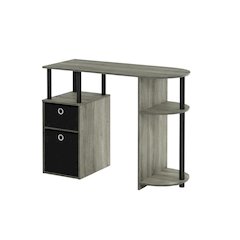 French Oak Grey/Black Study Desk with Bin Drawers for Home Office