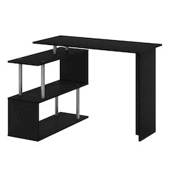 L-Shape Computer Desk with 3-Tier Shelves - Americano/Black Modern Design