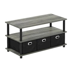 French Oak and Black Coffee Table with Bin Drawers Turn-N-Tube Frame